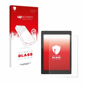 Vorderseite einer Produktverpackung mit dem Markenlogo upscreen. Daneben ist das Gerät Boox Nova Air C mit dem zugehörigen Dis