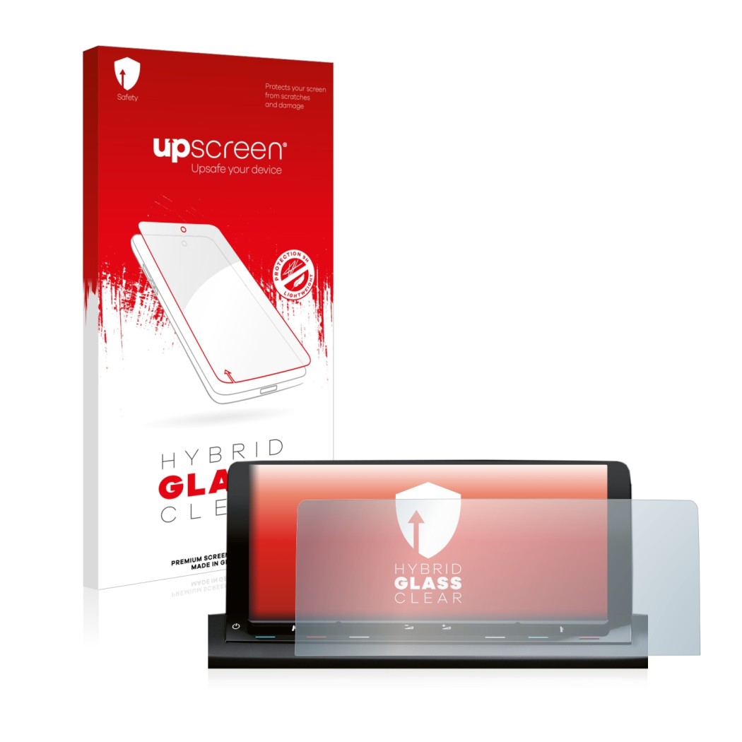 Front side of a product packaging with the brand logo upscreen. Next to it is the device Volkswagen Caddy 5 Discover Media 10