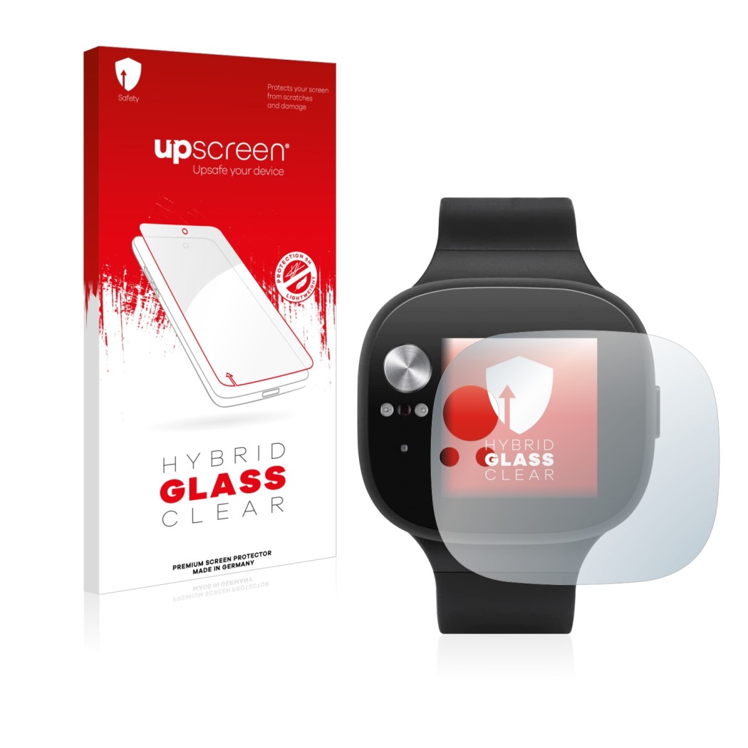 Front side of a product packaging with the brand logo upscreen. Next to it is the device ASUS Vivowatch BP shown with the corr