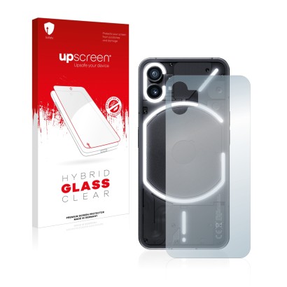 Face avant d’un emballage produit avec le logo de la marque upscreen. À côté, l’appareil Nothing Phone (1) (Arrière) est repré