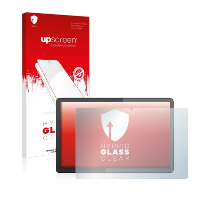 Parte frontal de un envase de producto con el logotipo de la marca upscreen. Al lado se muestra el dispositivo Lenovo IdeaPad 
