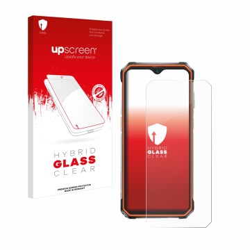 Face avant d’un emballage produit avec le logo de la marque upscreen. À côté, l’appareil Blackview BV9200 est représenté avec 