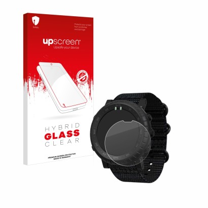 Vorderseite einer Produktverpackung mit dem Markenlogo upscreen. Daneben ist das Gerät Suunto Core Alpha mit dem zugehörigen D