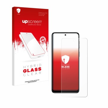 Front side of a product packaging with the brand logo upscreen. Next to it is the device Motorola Moto G54 shown with the corr