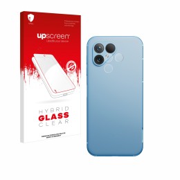 Vorderseite einer Produktverpackung mit dem Markenlogo upscreen. Daneben ist das Gerät Fairphone 5 (NUR Kameraschutz) mit dem 
