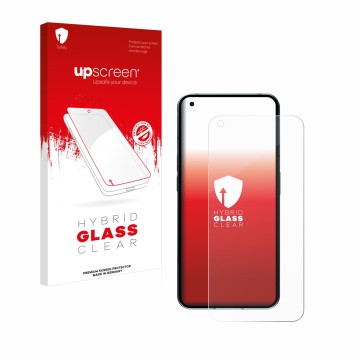 Front side of a product packaging with the brand logo upscreen. Next to it is the device Nothing Phone (1) (case-friendly) sho