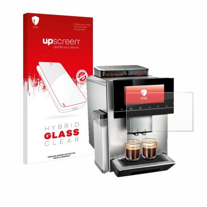 Parte frontale di una confezione del prodotto con il logo del marchio upscreen. Accanto è raffigurato il dispositivo Siemens E