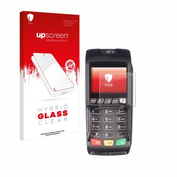 Front side of a product packaging with the brand logo upscreen. Next to it is the device ingenico Desk/3500 shown with the cor