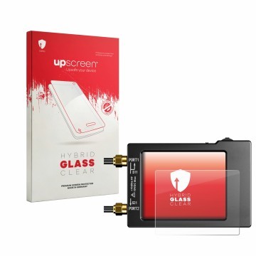 Vorderseite einer Produktverpackung mit dem Markenlogo upscreen. Daneben ist das Gerät NanoVNA H (handheld) mit dem zugehörige