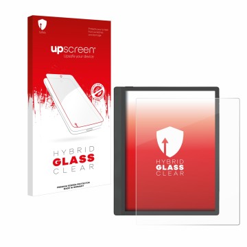 Vorderseite einer Produktverpackung mit dem Markenlogo upscreen. Daneben ist das Gerät Boox Tab Ultra C Pro mit dem zugehörige