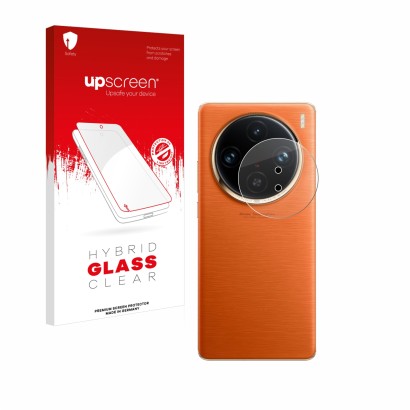 Face avant d’un emballage produit avec le logo de la marque upscreen. À côté, l’appareil Vivo X100 Pro (Caméra UNIQUEMENT) est