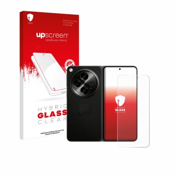 Parte frontale di una confezione del prodotto con il logo del marchio upscreen. Accanto è raffigurato il dispositivo OnePlus O