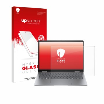 Parte frontale di una confezione del prodotto con il logo del marchio upscreen. Accanto è raffigurato il dispositivo HP Envy x