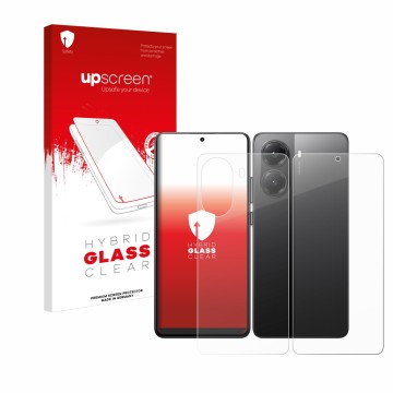 Parte frontale di una confezione del prodotto con il logo del marchio upscreen. Accanto è raffigurato il dispositivo Xiaomi Po