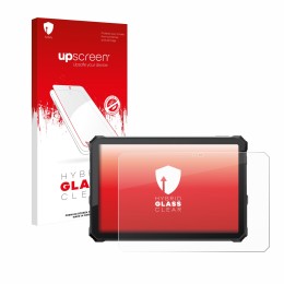 Parte frontal de un envase de producto con el logotipo de la marca upscreen. Al lado se muestra el dispositivo Blackview Activ