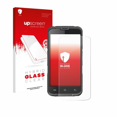 Vorderseite einer Produktverpackung mit dem Markenlogo upscreen. Daneben ist das Gerät Unitech EA602 mit dem zugehörigen Displ