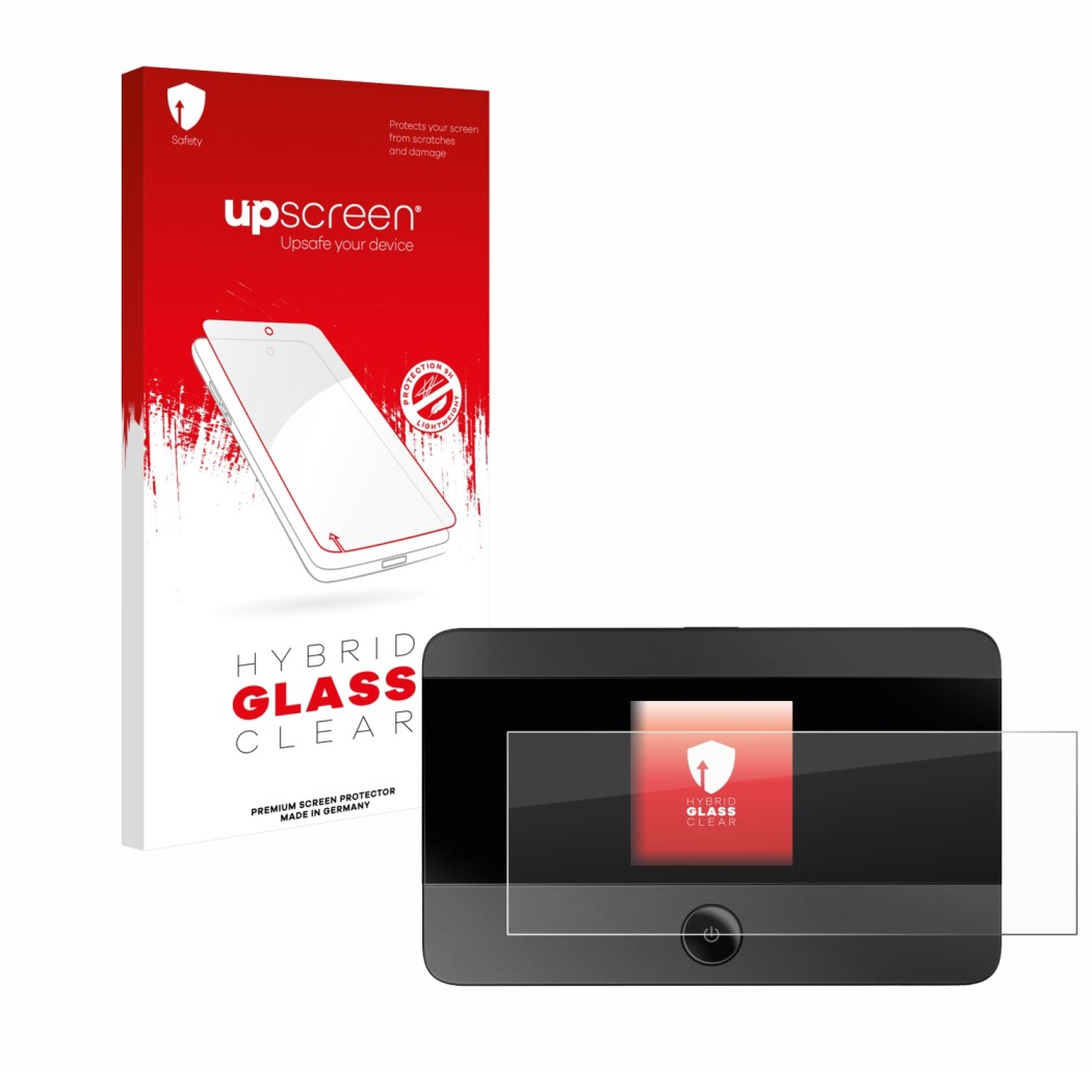 Face avant d’un emballage produit avec le logo de la marque upscreen. À côté, l’appareil TP-Link M7350 est représenté avec la 