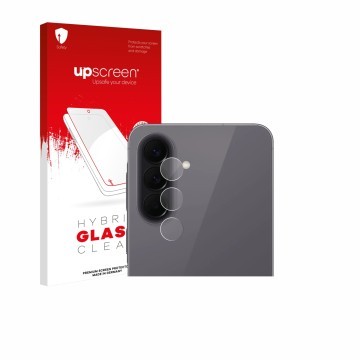 Vorderseite einer Produktverpackung mit dem Markenlogo upscreen. Daneben ist das Gerät Samsung Galaxy A57 5G (NUR Kameraschutz