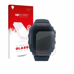 Face avant d’un emballage produit avec le logo de la marque upscreen. À côté, l’appareil Banlvs Smartwatch 1.73