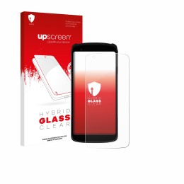 Face avant d’un emballage produit avec le logo de la marque upscreen. À côté, l’appareil Zebra TC22R est représenté avec la pr