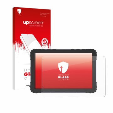 Parte frontal de un envase de producto con el logotipo de la marca upscreen. Al lado se muestra el dispositivo DMD T880X 8