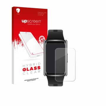 Vorderseite einer Produktverpackung mit dem Markenlogo upscreen. Daneben ist das Gerät Huawei Band 11 Pro mit dem zugehörigen 