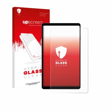 Parte frontale di una confezione del prodotto con il logo del marchio upscreen. Accanto è raffigurato il dispositivo Teclast T