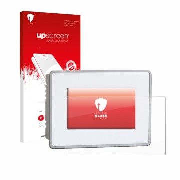 Vorderseite einer Produktverpackung mit dem Markenlogo upscreen. Daneben ist das Gerät BUCHER automation JetView 1004 mit dem 