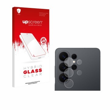 Vorderseite einer Produktverpackung mit dem Markenlogo upscreen. Daneben ist das Gerät Samsung Galaxy S26 Ultra (NUR Kamerasch