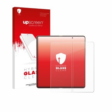 Vorderseite einer Produktverpackung mit dem Markenlogo upscreen. Daneben ist das Gerät Honor Magic V6 (Inneres Display) mit de