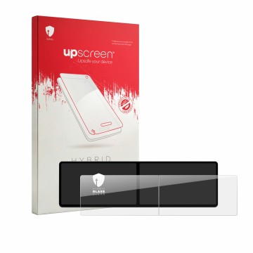 Vorderseite einer Produktverpackung mit dem Markenlogo upscreen. Daneben ist das Gerät Xpeng G9 2023 mit dem zugehörigen Displ