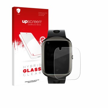 Front side of a product packaging with the brand logo upscreen. Next to it is the device ABUBU ‎SmartWatch PBL2 shown with the