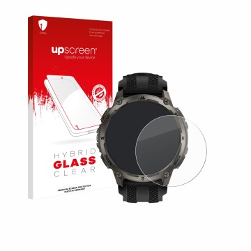 Vorderseite einer Produktverpackung mit dem Markenlogo upscreen. Daneben ist das Gerät Kospet Tank T4C mit dem zugehörigen Dis