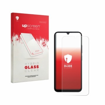 Vorderseite einer Produktverpackung mit dem Markenlogo upscreen. Daneben ist das Gerät Xiaomi Redmi A7 Pro mit dem zugehörigen