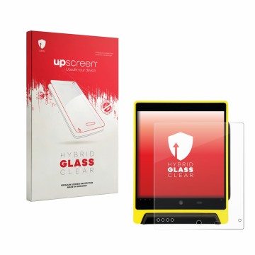 Vorderseite einer Produktverpackung mit dem Markenlogo upscreen. Daneben ist das Gerät Nayax VPOS Media 4 mit dem zugehörigen 