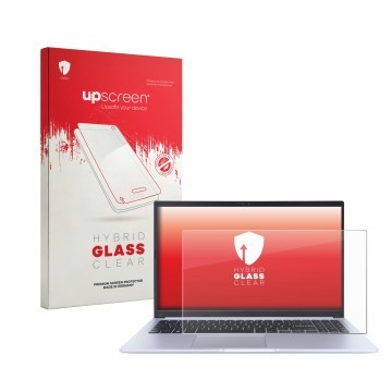 Vorderseite einer Produktverpackung mit dem Markenlogo upscreen. Daneben ist das Gerät ASUS Vivobook 15 X1502ZA mit dem zugehö