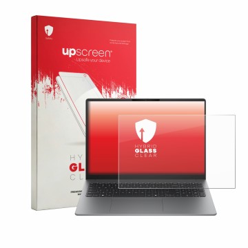 Face avant d’un emballage produit avec le logo de la marque upscreen. À côté, l’appareil HP 200 G2a 16