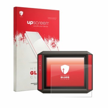 Vorderseite einer Produktverpackung mit dem Markenlogo upscreen. Daneben ist das Gerät Müller Elektronik TRACK‑Guide III mit d