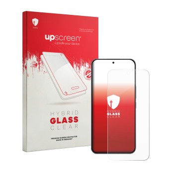 Vorderseite einer Produktverpackung mit dem Markenlogo upscreen. Daneben ist das Gerät Oppo K15 Pro mit dem zugehörigen Displa