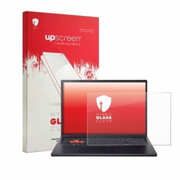 Vorderseite einer Produktverpackung mit dem Markenlogo upscreen. Daneben ist das Gerät Acer Nitro Lite 16 NL16-71G mit dem zug