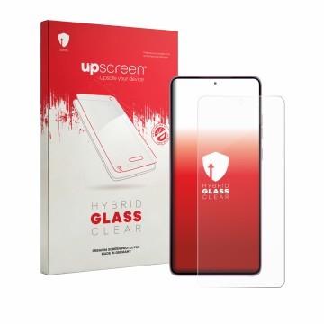 Parte frontale di una confezione del prodotto con il logo del marchio upscreen. Accanto è raffigurato il dispositivo Motorola 