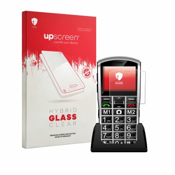 Vorderseite einer Produktverpackung mit dem Markenlogo upscreen. Daneben ist das Gerät Artfone A400 Pro 4G mit dem zugehörigen