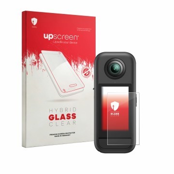 Vorderseite einer Produktverpackung mit dem Markenlogo upscreen. Daneben ist das Gerät Akaso 360 mit dem zugehörigen Displaysc