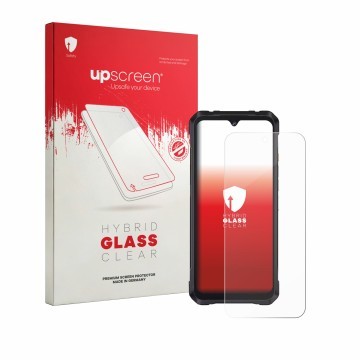 Vorderseite einer Produktverpackung mit dem Markenlogo upscreen. Daneben ist das Gerät Cubot King Kong Power 5 mit dem zugehör