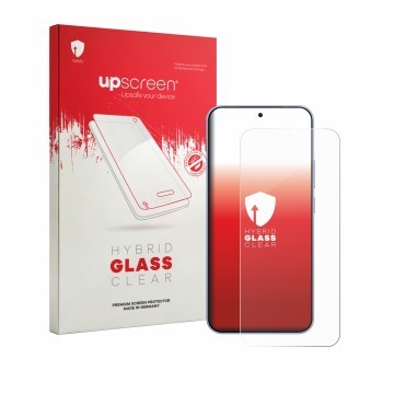 Parte frontale di una confezione del prodotto con il logo del marchio upscreen. Accanto è raffigurato il dispositivo Vivo T5 P
