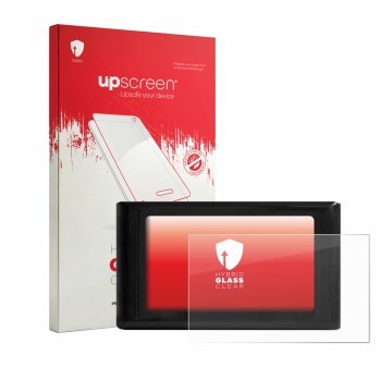 Face avant d’un emballage produit avec le logo de la marque upscreen. À côté, l’appareil Luocute S966 est représenté avec la p