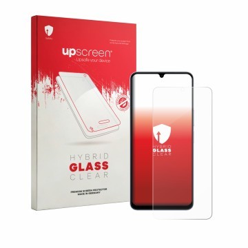 Parte frontale di una confezione del prodotto con il logo del marchio upscreen. Accanto è raffigurato il dispositivo vivo Y05 