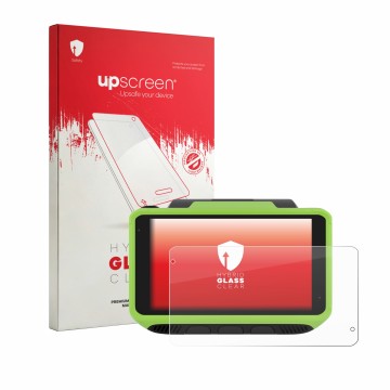 Vorderseite einer Produktverpackung mit dem Markenlogo upscreen. Daneben ist das Gerät Zebra WT6400 mit dem zugehörigen Displa