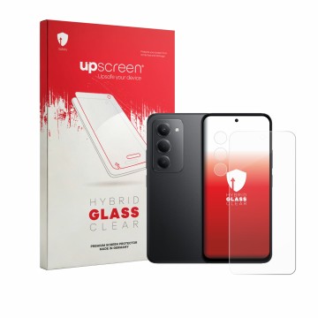 Vorderseite einer Produktverpackung mit dem Markenlogo upscreen. Daneben ist das Gerät Xiaomi Poco M8s (Display+Kamera) mit de