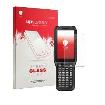 Face avant d’un emballage produit avec le logo de la marque upscreen. À côté, l’appareil Urovo RT40S est représenté avec la pr